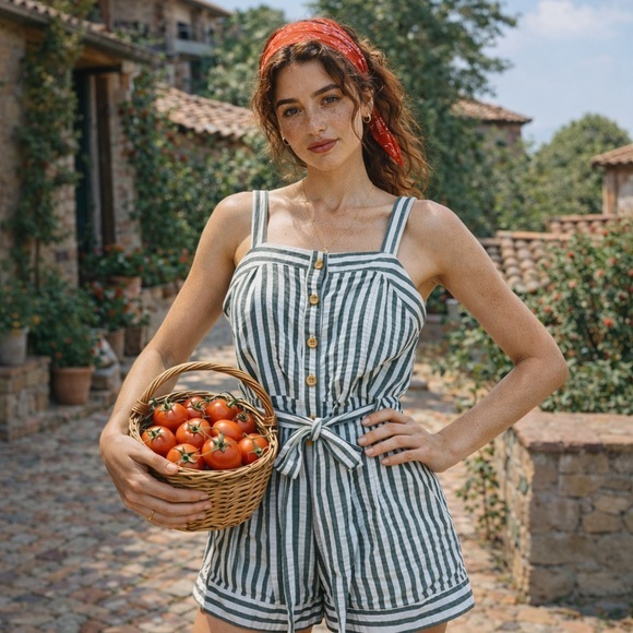 Cartonnier Pants - Cartonnier green and white seersucker striped shorts romper